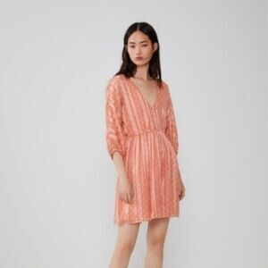 Zara Polka Dot Pleated Button Down Dress XS